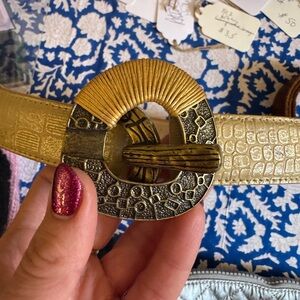 Chico's Gold Textured Belt with Decorative Buckle